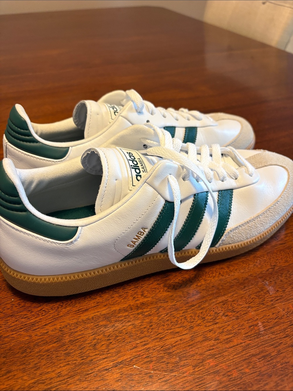 adidas Samba Classic Sneakers in White and Green with Gum Sole
